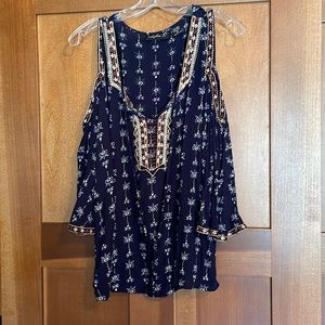 Lola p cold shoulder embroidery detailed tie front and sleeves